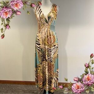 Elegant Multicolor Maxi v-neck stretchy Dress